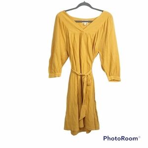The Korner mustard yellow v neck 3/4 sleeve midi dress nwt